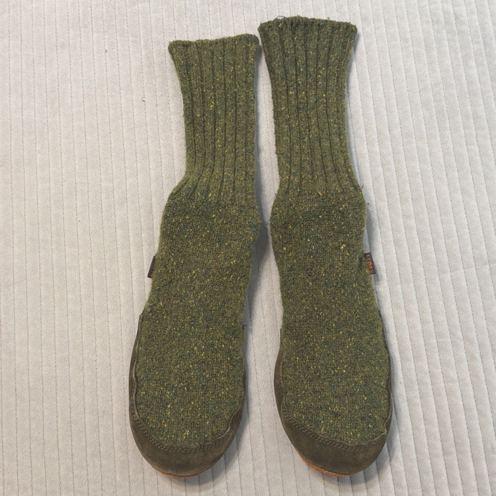 Acorn The Original Ragg Green Wool Slipper Socks Suede Leather Sz. M 9-10 W 10.5